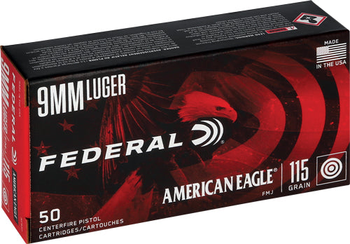 Federal 9mm Luger American Eagle 115gr FMJ Ammo