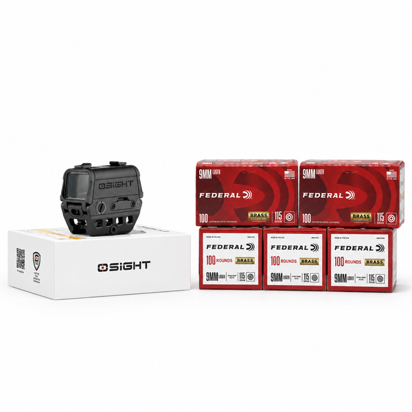 Osight R 2 MOA Dot/65 MOA Circle Multi-Reticle Rifle Optic + Federal Champion 9mm 115gr 500ct Ammo Bundle