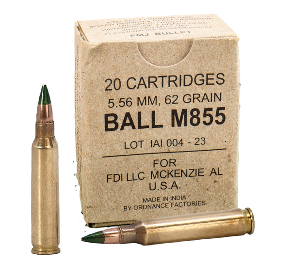 FDI 5.56x45mm M855 Green Tip 62 Grain Full Metal Jacket(FMJ) - Free Ammo Can with 1000ct or more!