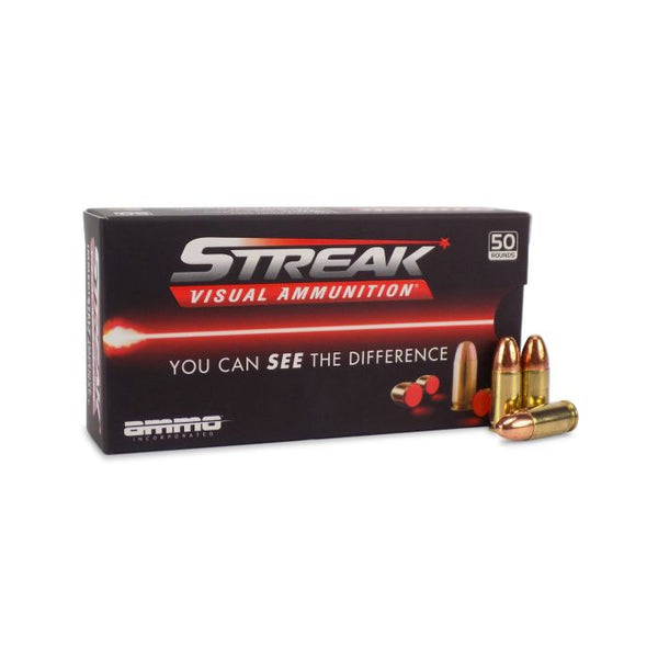 Streak 9124TMCSTRKRED50 Streak Visual (RED) Tracer Total Metal Case 124 Grain 9mm Luger/Parabellum 1065 fps