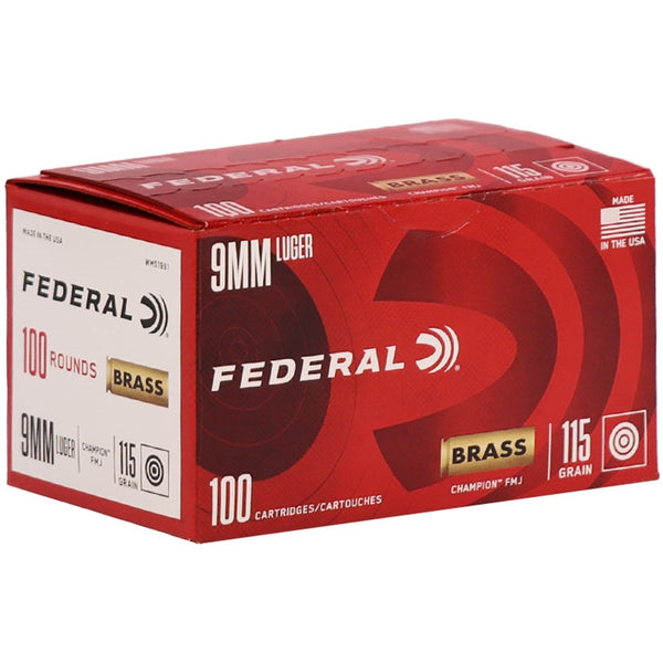 Federal 9mm Luger Champion Training 115gr FMJ Ammo - 100 Rounds