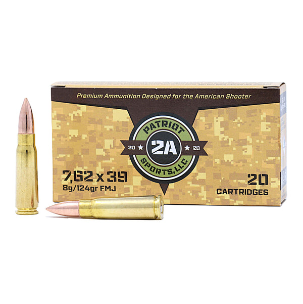 Patriot Sports 7.62x39mm 124 Grain Full Metal Jacket(FMJ) Brass Non-Corrosive