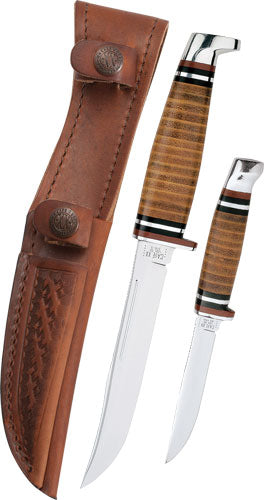 CASE KNIVES LEATHER HUNTER TWO KNIFE SET & LEATHER SHEATH