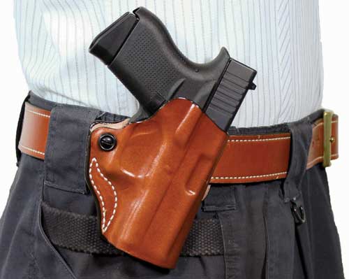 DESANTIS MINI SCABBARD HOLSTER RH OWB LEATHER 1911 3-3.5" TAN