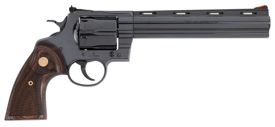 Colt Mfg ANACONDABP8WTS Anaconda Large 44 Mag 6 Shot 8" Blued Vent Rib Barrel, Cylinder, Drilled & Tapped Steel Frame, Hogue Finger Grooved Grip, Exposed Hammer