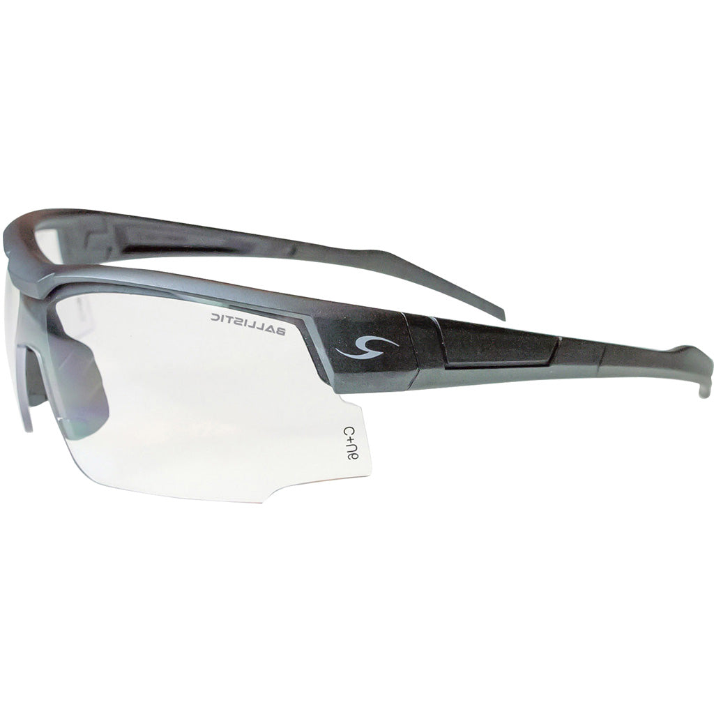 RADIANS SKYBOW SHOOTING GLASSES BLUE GRAY FRAME/CLEAR LENSE BALLISTIC RATED SINGLE LENS