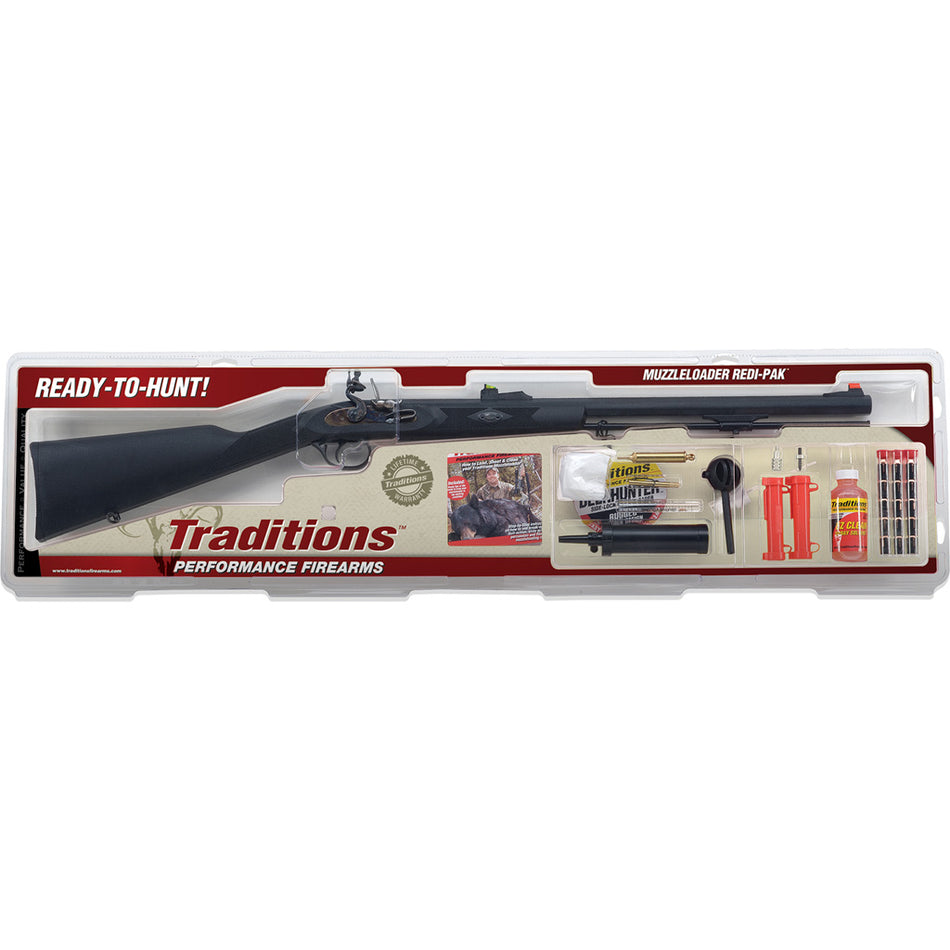 Traditions Deerhunter Flintlock Rifle .50 24" Blued Barrel Synthetic Stock with Redi-Pak Traditions Deerhunter Redi-Pak Syn. Black / Flint/.50 / 24" Blued/40"/3