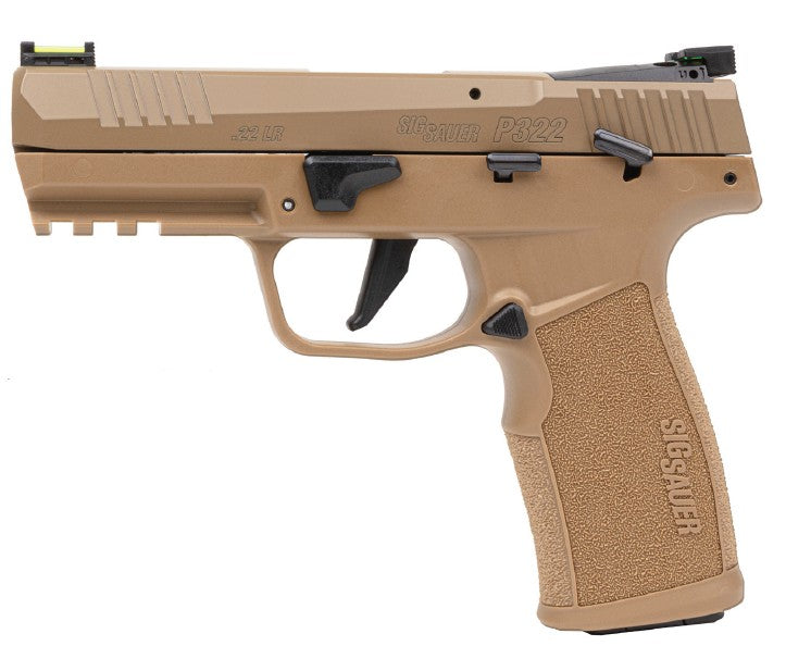 Sig Sauer 322CCAS P322 Compact Frame 22 LR 20+1 4" Black Threaded Barrel, Coyote Tan Cerakote Optic Ready/Serrated Slide, Coyote Tan Polymer Frame w/Picatinny Rail, Polymer Grip, Ambidextrous