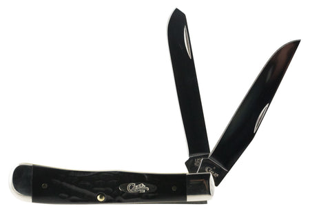 Case 18221 Trapper 3.25"/3.27" Folding Clip Point/Spey Plain Mirror Polished Tru-Sharp SS Blade Rough Black Jigged Synthetic Handle
