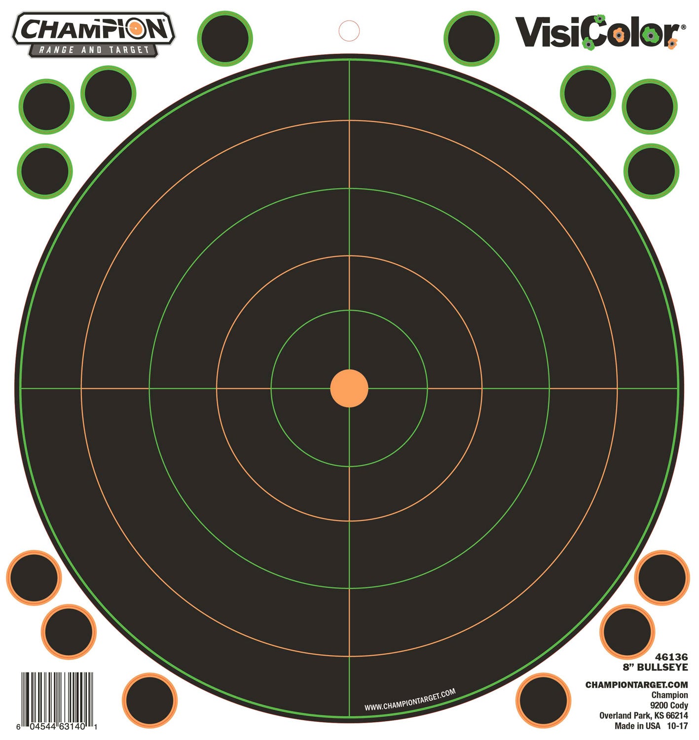 Champion Targets 46136 VisiColor Self-Adhesive Paper Black/White 8" Bullseye 5 Pack