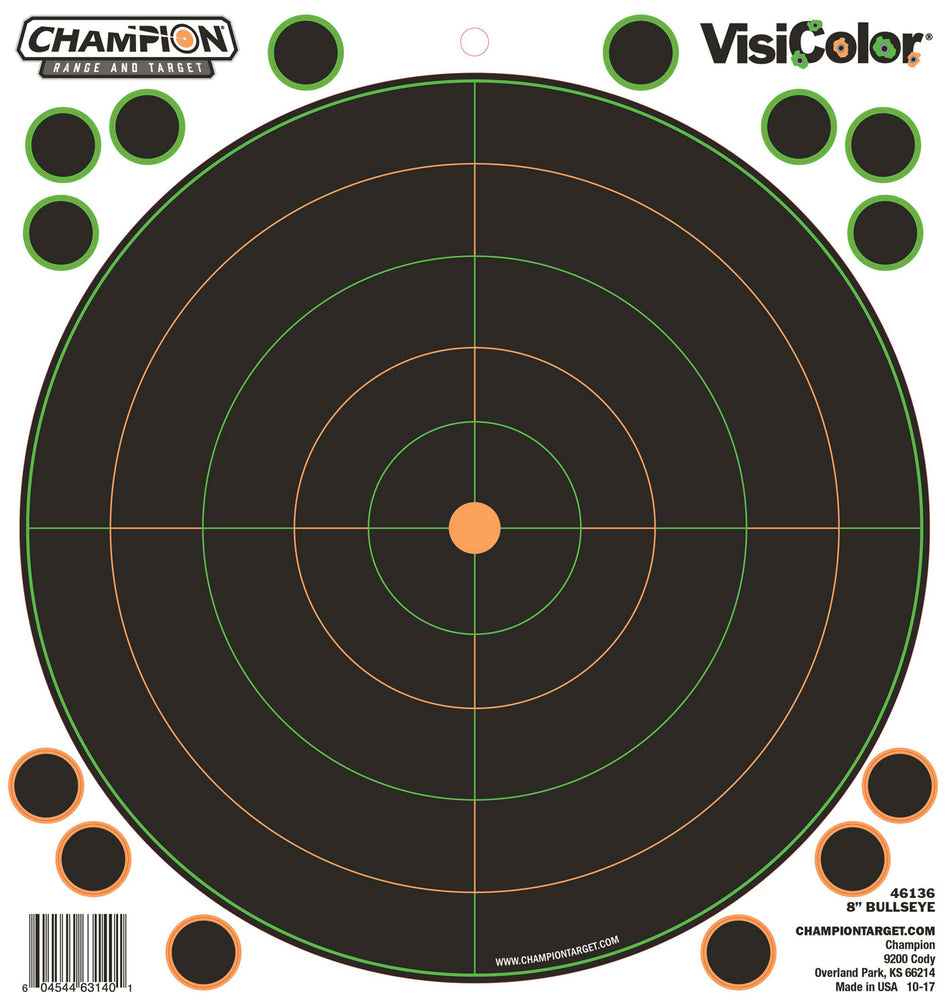 Champion Targets 46136 VisiColor Self-Adhesive Paper Black/White 8" Bullseye 5 Pack