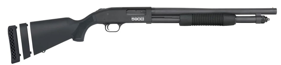 Mossberg 51609 590S 12 Gauge Pump 3" 10+1 18.50" Matte Blued Heavy Walled Barrel, Drilled & Tapped Black Receiver, Fixed Black Synthetic Stock