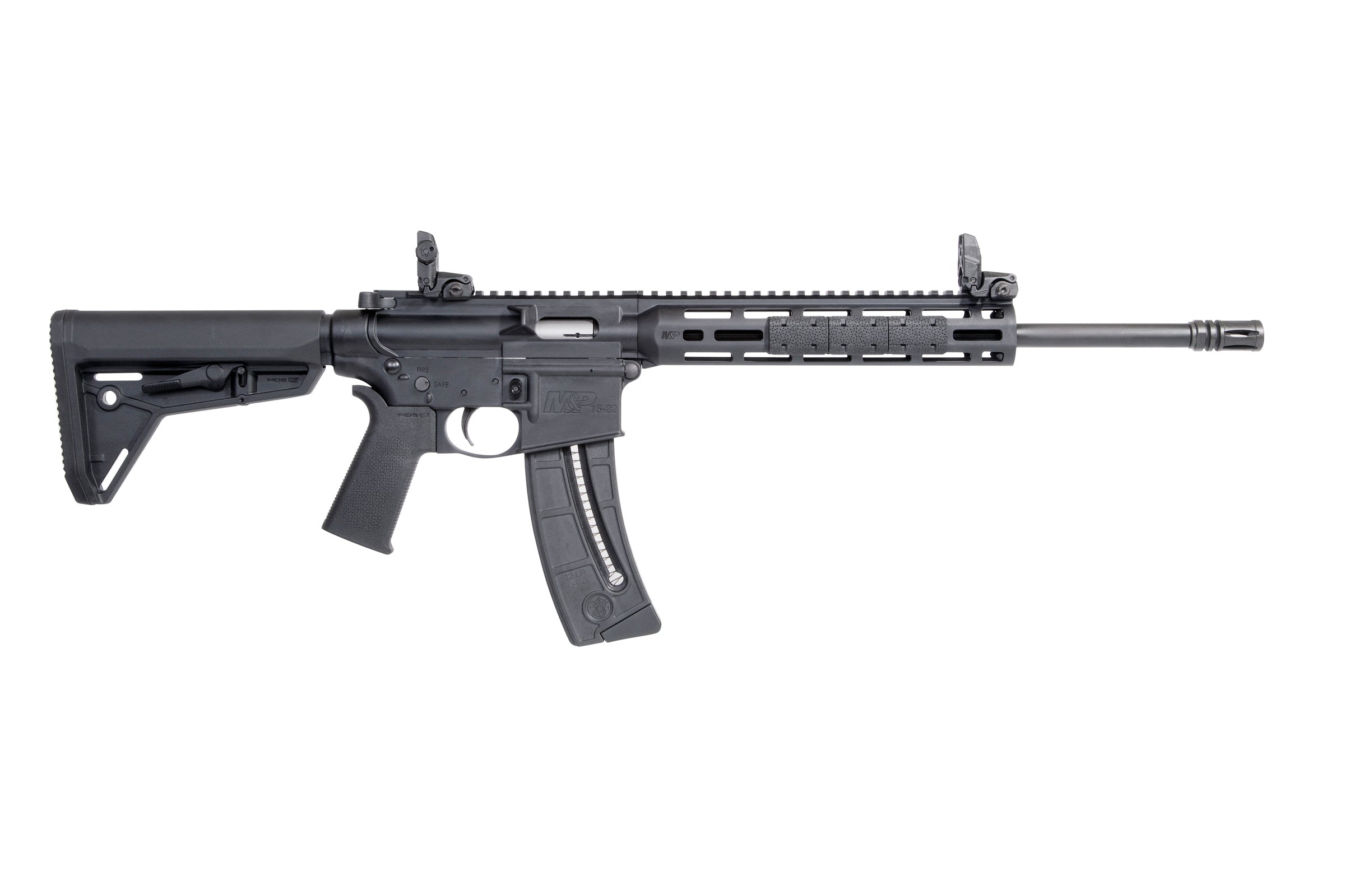 Smith & Wesson 10213 M&P15 Sport 22 LR 25+1 16.50" Carbon Steel Barrel, Adjustable Magpul MOE SL Stock, Magpul M-Lok Mounting System, MagPul Folding MBUS Sights, Functioning Charging Handle, Optics