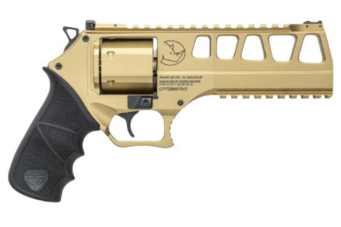 Chiappa Firearms CF340355 Rhino 60SAR L Frame 44 Mag 6 Shot 6" Gold Steel Barrel & Cylinder, Gold Alloy Frame, Hogue Rubber Grip