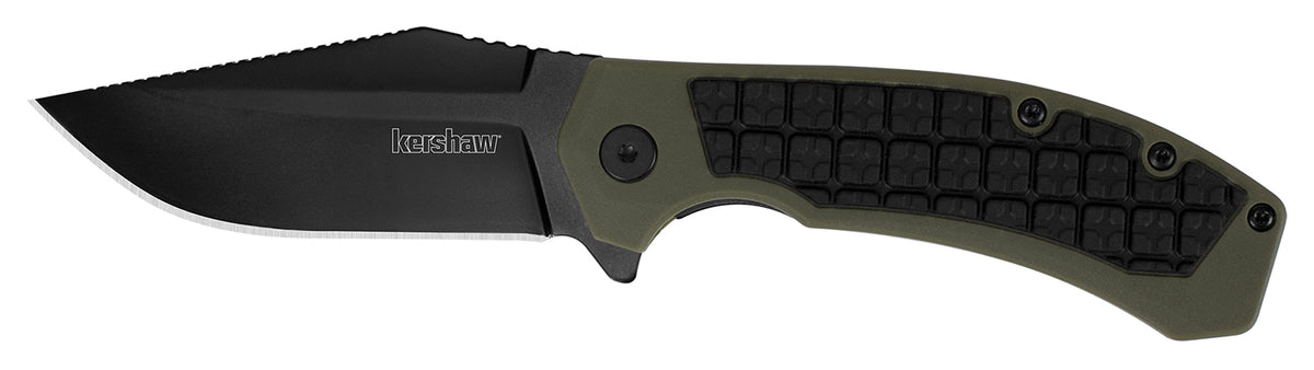 Kershaw 8760 Faultline 3" Folding Drop Point Plain Black Oxide 8Cr13MoV SS Blade Black/OD Green Glass-Filled Nylon Handle Includes Pocket Clip
