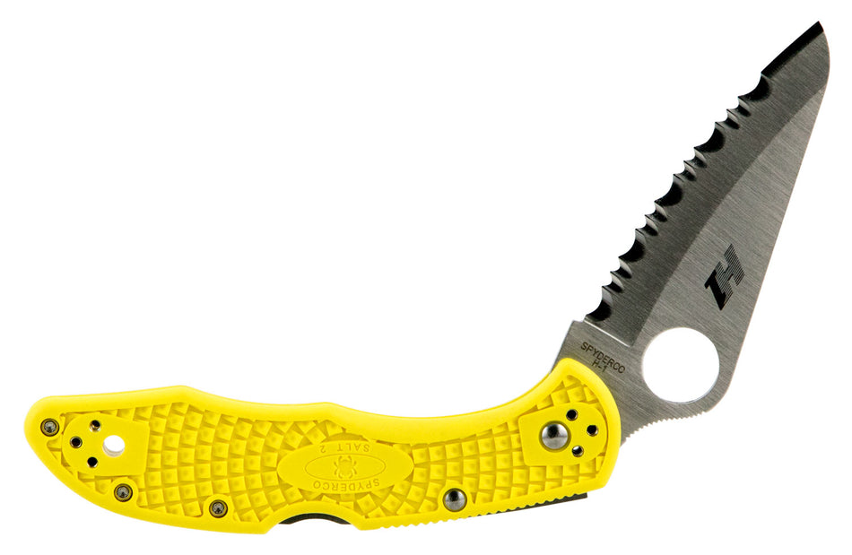 Spyderco C88SYL2 Salt 2 3" Folding Clip Point Serrated H1 Steel Blade Yellow Bi-Directional Texturing FRN Handle Includes Pocket Clip