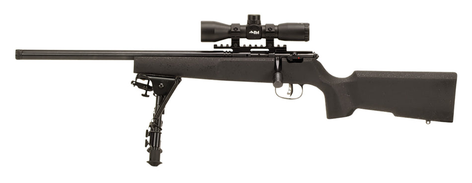 Savage Arms 13836 Rascal Target XP Youth 22 LR 1rd 16.13" Black Satin Heavy Threaded Barrel, Satin Black Drilled & Tapped Carbon Steel Receiver, Matte Black Fixed Wood Stock, 4x32mm Scope & Bipod, Lef