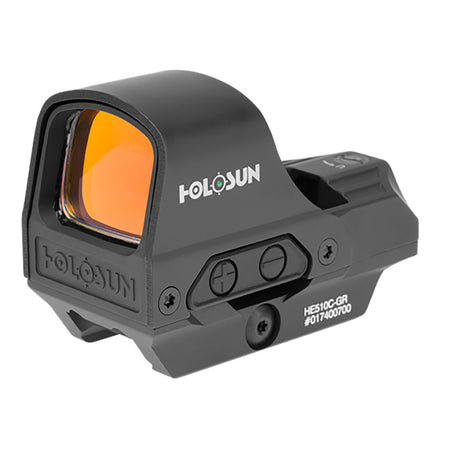 Holosun Technologies, HS510C-GR  Green dot Open Reflex, 2MOA Dot or 2MOA Dot with 65MOA Circle, Solar with Internal Battery, Quick Release Mount, AR Riser, Protective Hood, Black Finish