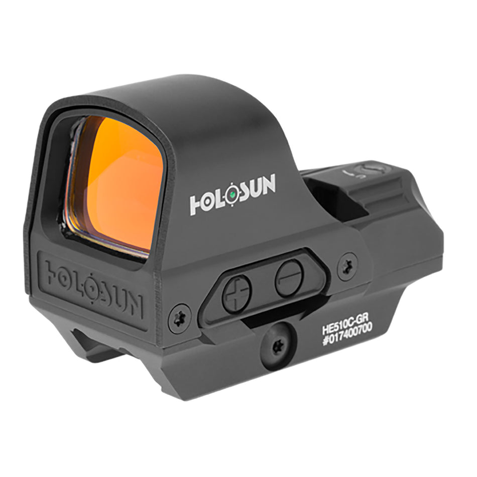 Holosun Technologies, HS510C-GR  Green dot Open Reflex, 2MOA Dot or 2MOA Dot with 65MOA Circle, Solar with Internal Battery, Quick Release Mount, AR Riser, Protective Hood, Black Finish
