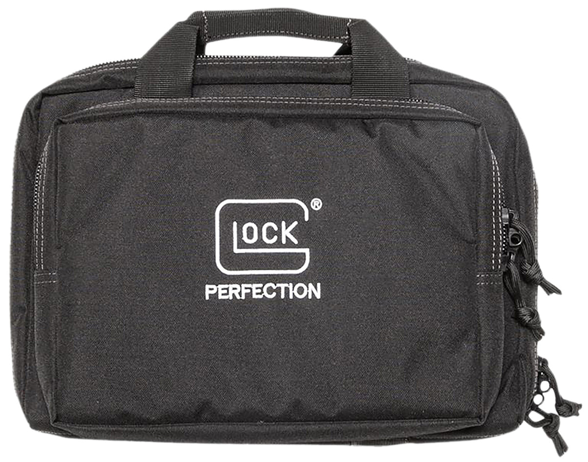 Glock AP60300 Double Pistol Case Dual Padded Compartments, 5 Internal Mag Holders, 3 Zippered Compartments, Carry Handle, Black 12.5"x9.5"x4.5"