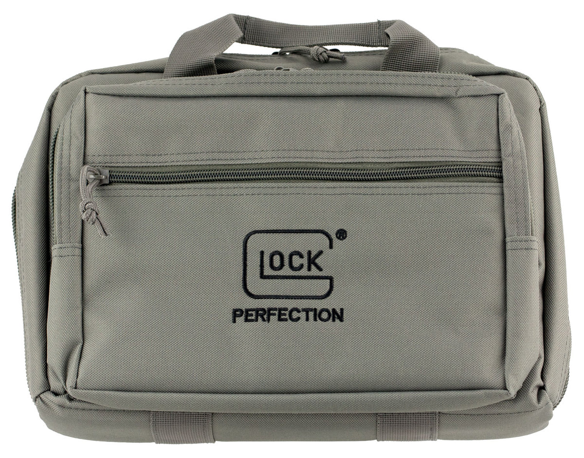 Glock AP60301 Double Pistol Case Dual Padded Compartments, 5 Internal Mag Holders, 3 Zippered Compartments, Carry Handle, Gray, 12.5"x9.5"x4.5"
