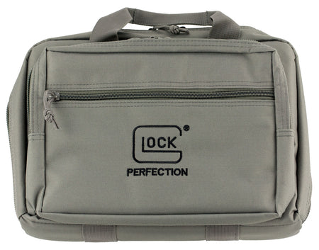Glock AP60301 Double Pistol Case Dual Padded Compartments, 5 Internal Mag Holders, 3 Zippered Compartments, Carry Handle, Gray, 12.5"x9.5"x4.5"