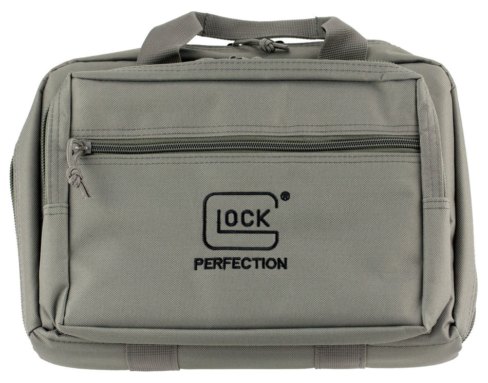 Glock AP60301 Double Pistol Case Dual Padded Compartments, 5 Internal Mag Holders, 3 Zippered Compartments, Carry Handle, Gray, 12.5"x9.5"x4.5"