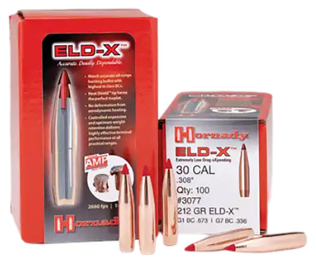 Hornady 3077 ELD-X 30 Cal .308 212 gr Extremely Low Drag eXpanding 100 Per Box/ 15 Case