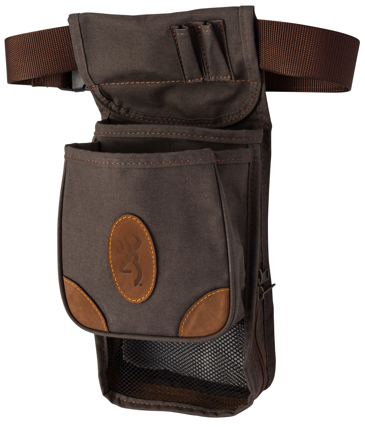 Browning 121388693 Lona Deluxe Shell Pouch Flint Canvas/Leather Belt Mount Adjustable