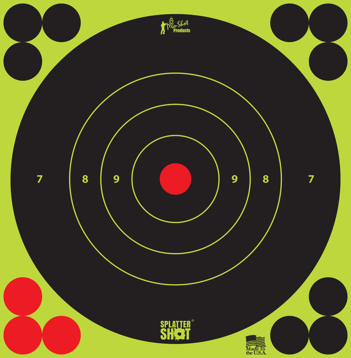 Pro-Shot 6BGREEN12PK SplatterShot Self-Adhesive Paper Black/Green 6" Bullseye 12 Pack