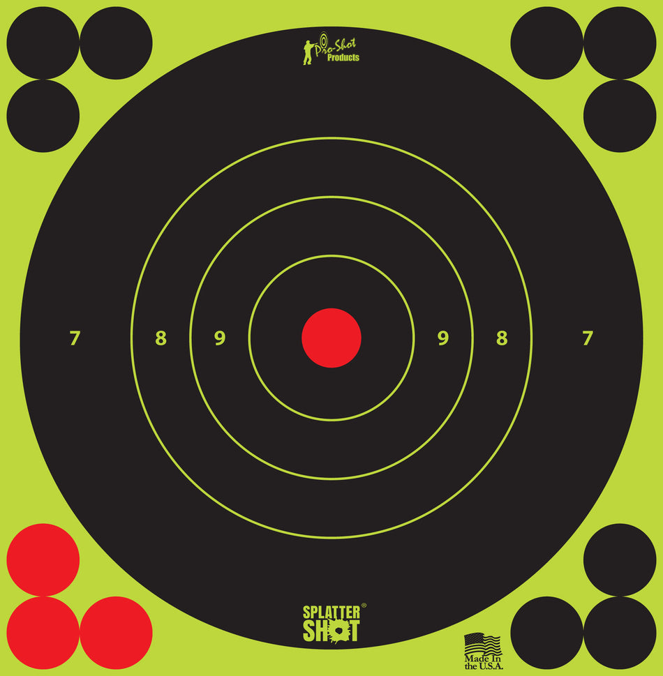 Pro-Shot 6BGREEN12PK SplatterShot Self-Adhesive Paper Black/Green 6" Bullseye 12 Pack