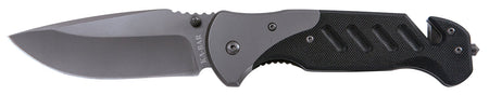 Ka-Bar 3085 Coypu 3.75" Folding Clip Point Plain Stonewashed 5Cr15MoV SS Blade, Black G10 Handle, Features Glass Breaker/Seat Belt Cutter