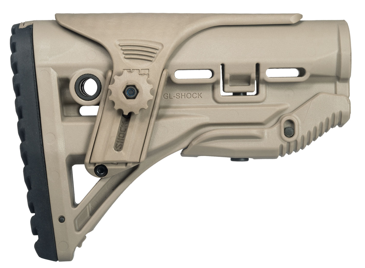 FAB Defense FXGLSHOCKCP GL-Shock Buttstock for AR-15/ M16/ M4 w/Adjustable Cheek-Rest & Anti-Rattle Mechanism Flat Dark Earth Mil-Spec Reinforced Polymer