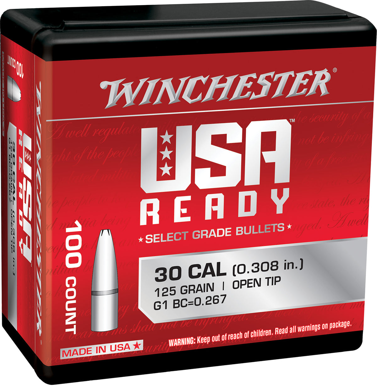 Winchester Ammo WBR30125 Centerfire Rifle 308Win 125gr Open Tip 100 Per Box/10 Case