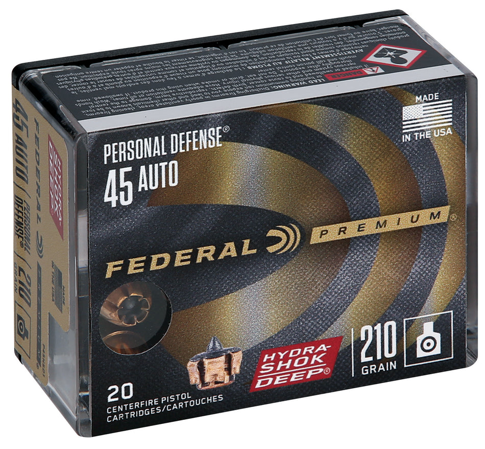 Federal .45 ACP Personal Defense 210gr Hydra-Shok Deep JHP Ammo