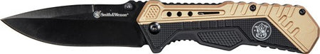 S&W KNIFE BLACK/FDE SPRING AST 3.5" BLACK BLADE RUB/ALUM