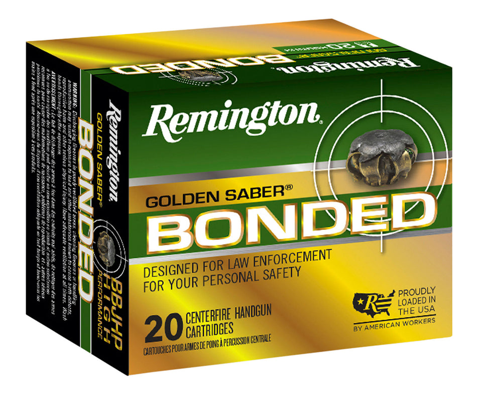 Remington 9mm Luger +P Golden Saber 124gr Bonded Brass JHP Ammo