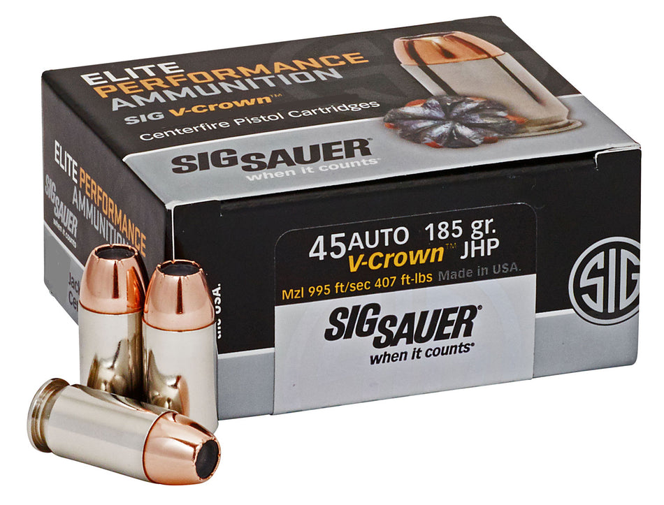 Sig Sauer .45 ACP Elite Performance 185gr V-Crown JHP Ammo