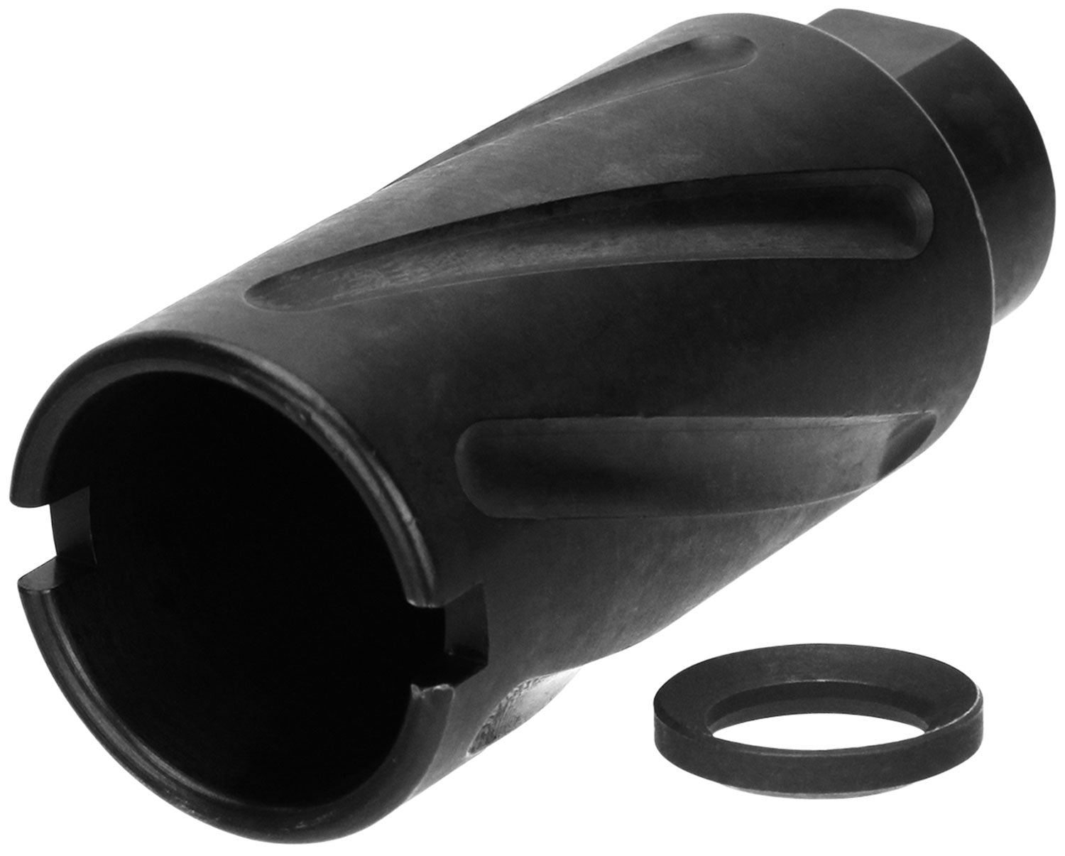 TacFire MZ10073B Spiral Fluted Muzzle Brake Black Oxide Steel with 5/8"-24 tpi Threads, 2.60" OAL & 1.12" Diameter for 308 Win AR-10
