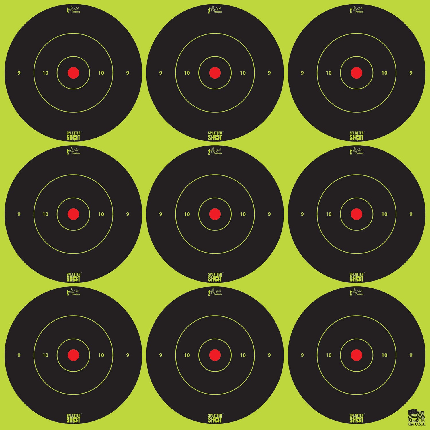 Pro-Shot 2BGREEN108 SplatterShot Self-Adhesive Paper Black/Green 2" Bullseye 12Pack/108Targets
