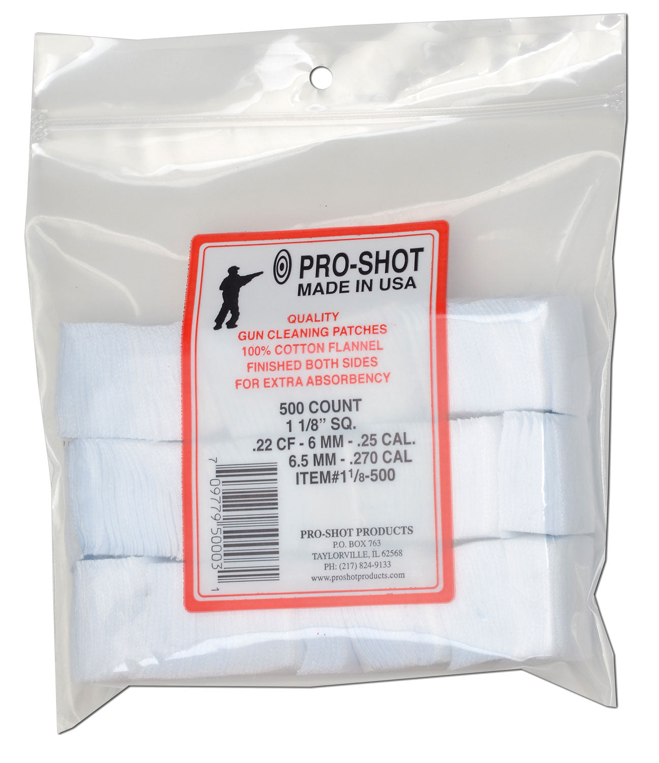 Pro-Shot 118500 Cleaning Patches .22/ .270 Cal 1.125" Square Cotton Flannel 500 Pack