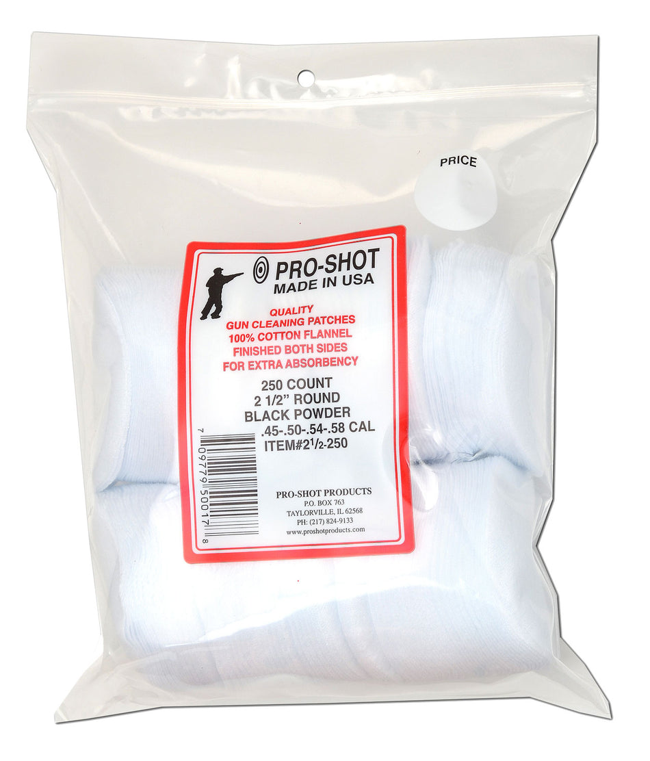Pro-Shot 212250 Cleaning Patches .45 - .58 Cal 2.50" Round Cotton Flannel 250 Pack