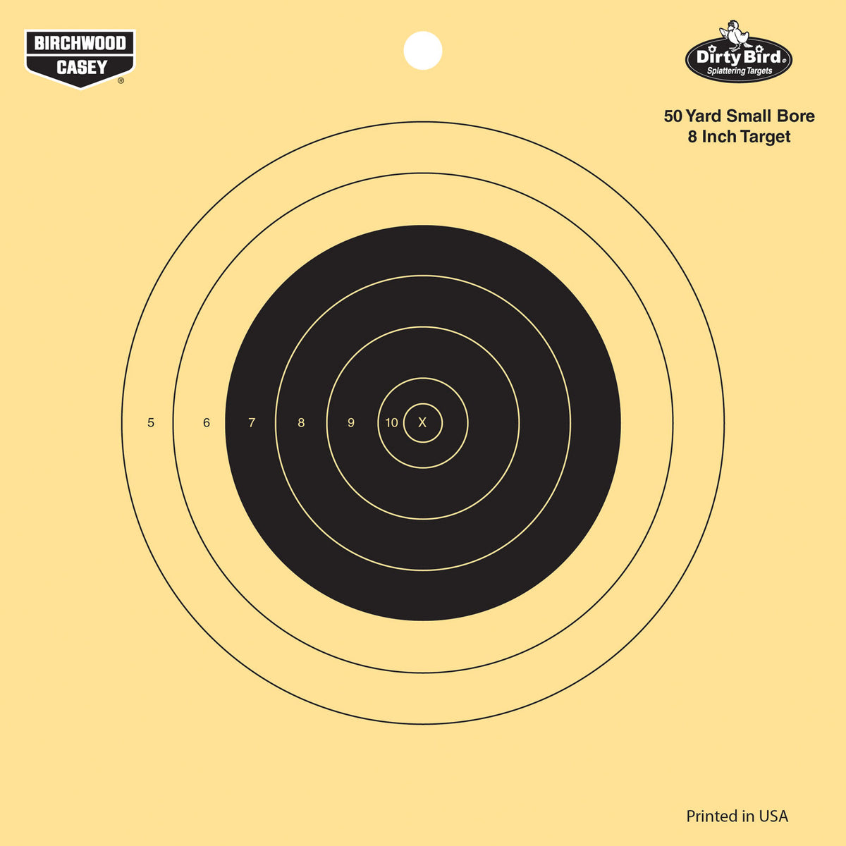 Birchwood Casey 35815 Dirty Bird 8" Bullseye Tagboard Hanging 50 yds Small Bore Rifle Black/Yellow 25 Per Pkg