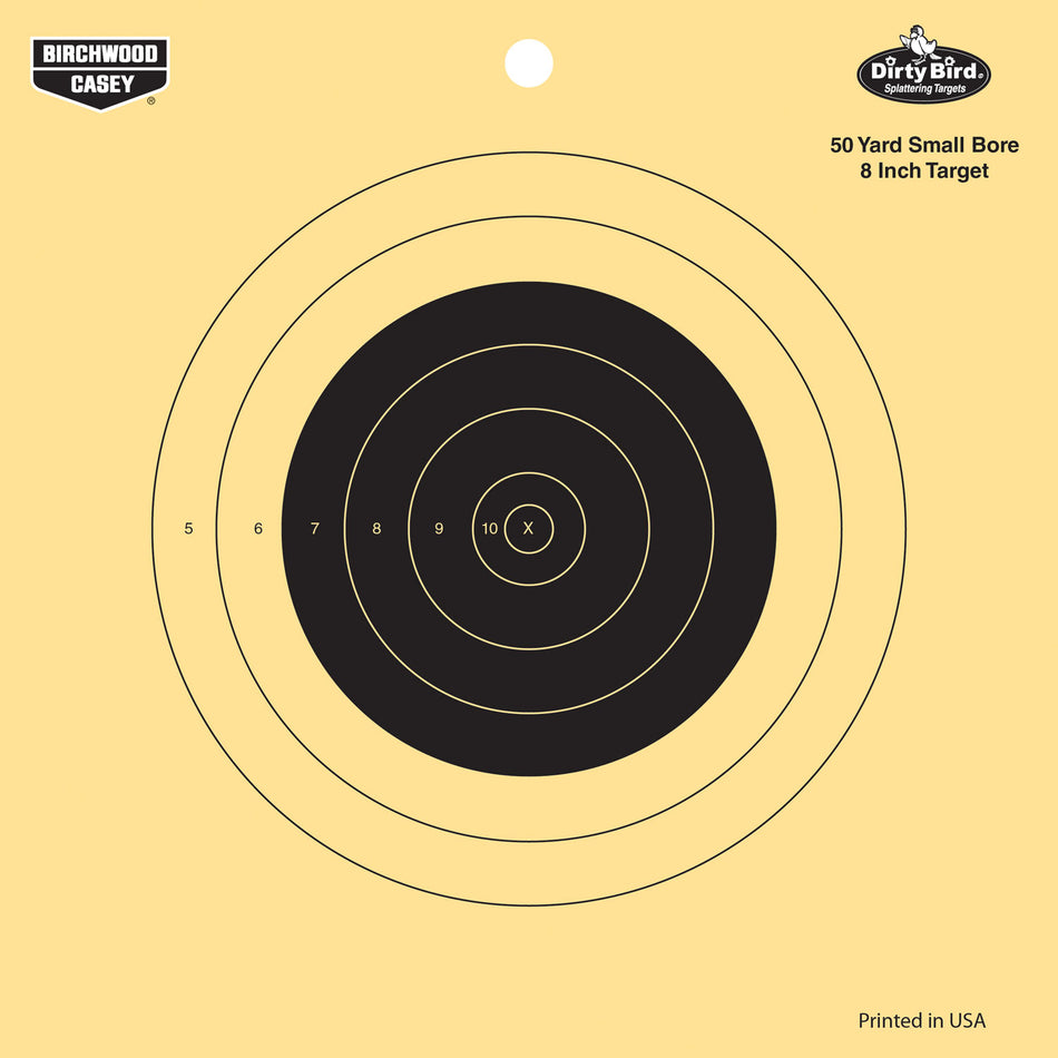 Birchwood Casey 35815 Dirty Bird 8" Bullseye Tagboard Hanging 50 yds Small Bore Rifle Black/Yellow 25 Per Pkg