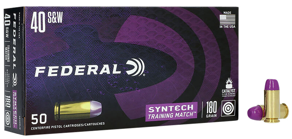 Federal .40 S&W Syntech Training Match 180gr Syntech Jacket Flat Nose Ammo