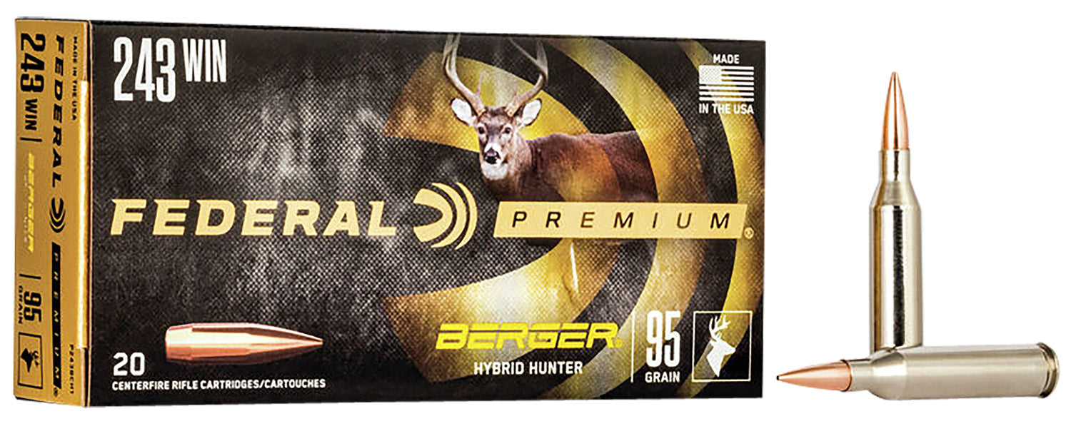 Federal .243 Winchester 95gr Berger Hybrid Hunter Ammo