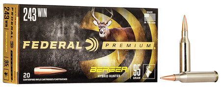 Federal .243 Winchester 95gr Berger Hybrid Hunter Ammo