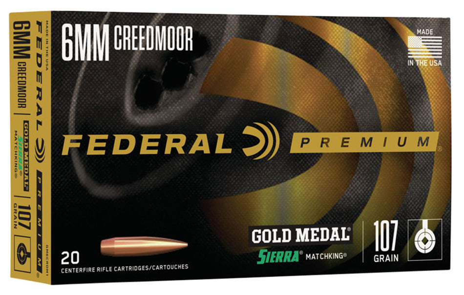 Federal 6mm Creedmoor Gold Medal 107gr Sierra MatchKing BTHP Ammo