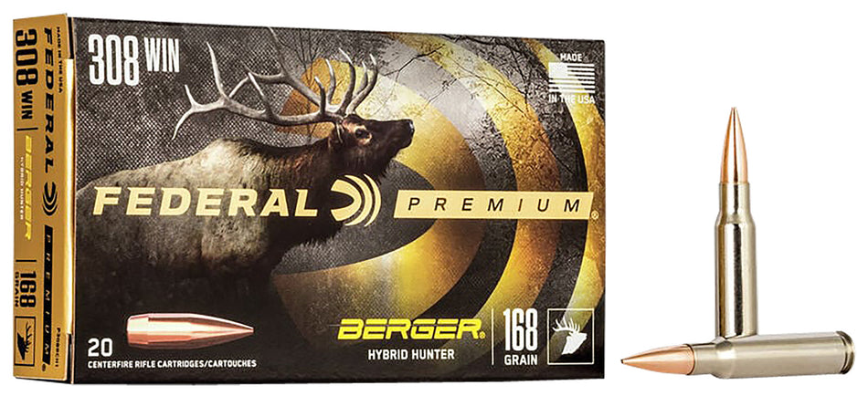 Federal P308BCH1 Premium Berger Hybrid Hunter 168 Grain .308 Win / 7.62x51mm 2700 fps