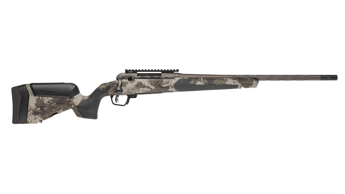 Savage Arms 32578 110 Core Hunter Pro 30-06 Springfield 3+1 20" Spiral Fluted Barrel, Savage Woodland Camo AccuStock w/AccuFit V2 Synthetic Stock, Right Hand